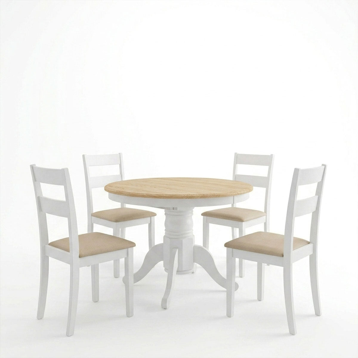 Τραπεζαρία Dallan Lars  5τεμ λευκό rubberwood Φ100(+38)x100x75εκ