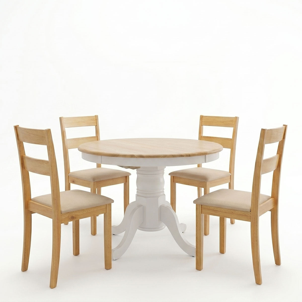 Τραπεζαρία Dallan Lars  5τεμ λευκό με φυσική απόχρωση rubberwood Φ100(+38)x100x75εκ - Pakobazaar