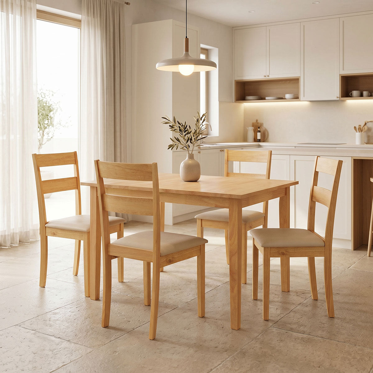 Τραπεζαρία Dallan Country  5τεμ σε φυσική απόχρωση rubberwood 120-150x80x74εκ - Pakobazaar