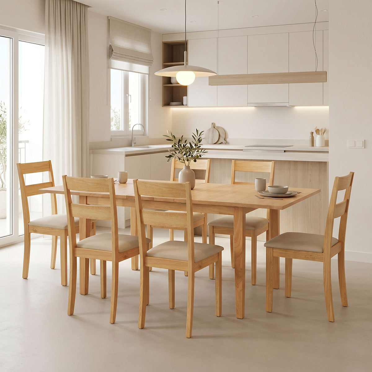 Τραπεζαρία Dallan Country  7τεμ σε φυσική απόχρωση rubberwood 120-150x80x74εκ