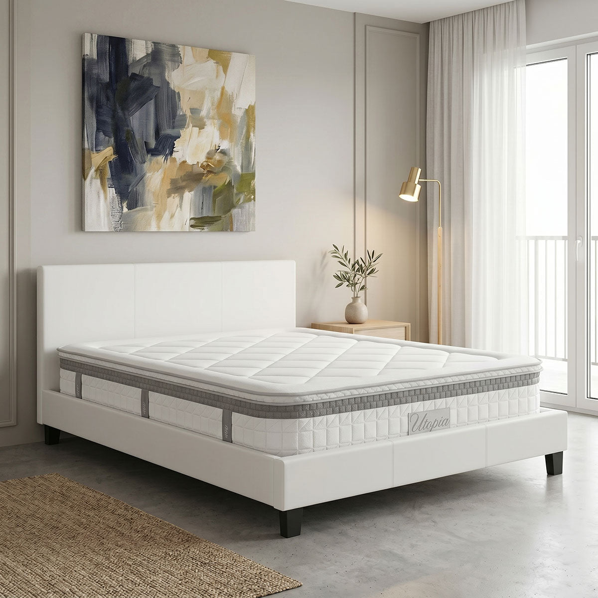 Κρεβάτι με στρώμα Nevil-Utopia  pu λευκό 150x200εκ - Pakobazaar