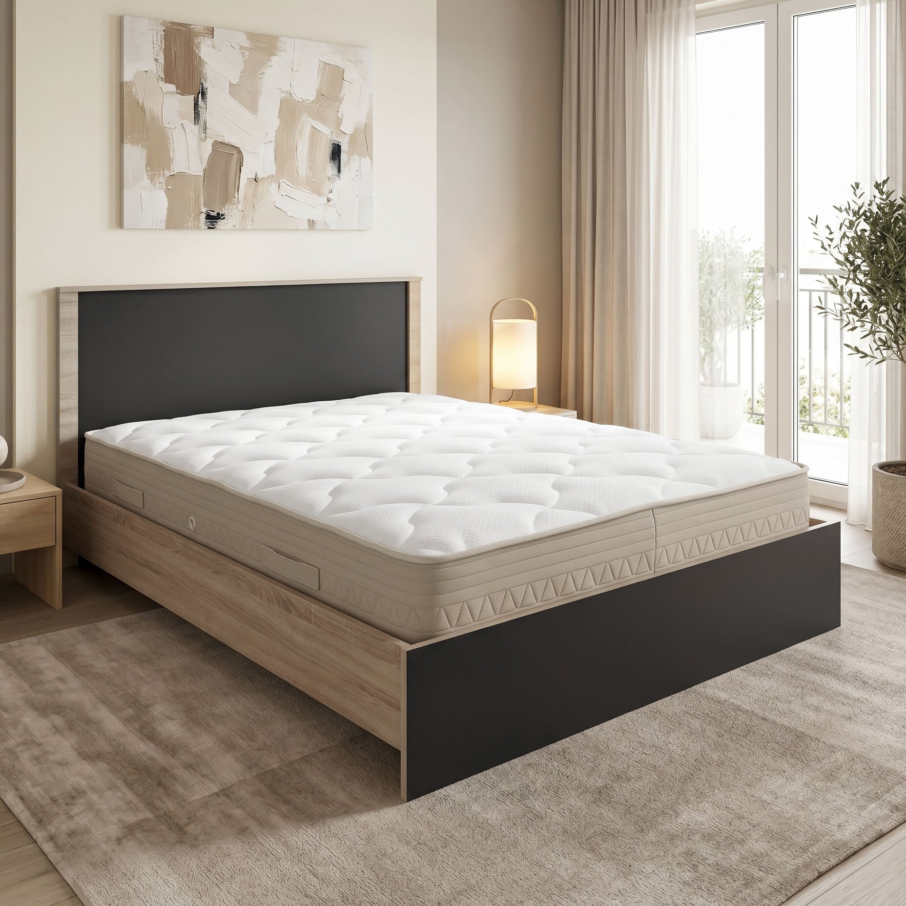 Κρεβάτι με στρώμα Athos Sleepy  sonoma ανθρακί 160x200εκ - Pakobazaar
