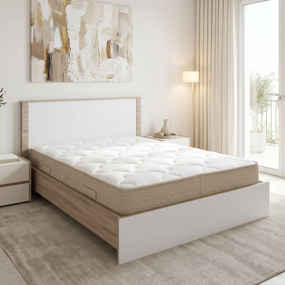 Κρεβάτι με στρώμα Athos Sleepy  sonoma λευκό 160x200εκ - Pakobazaar