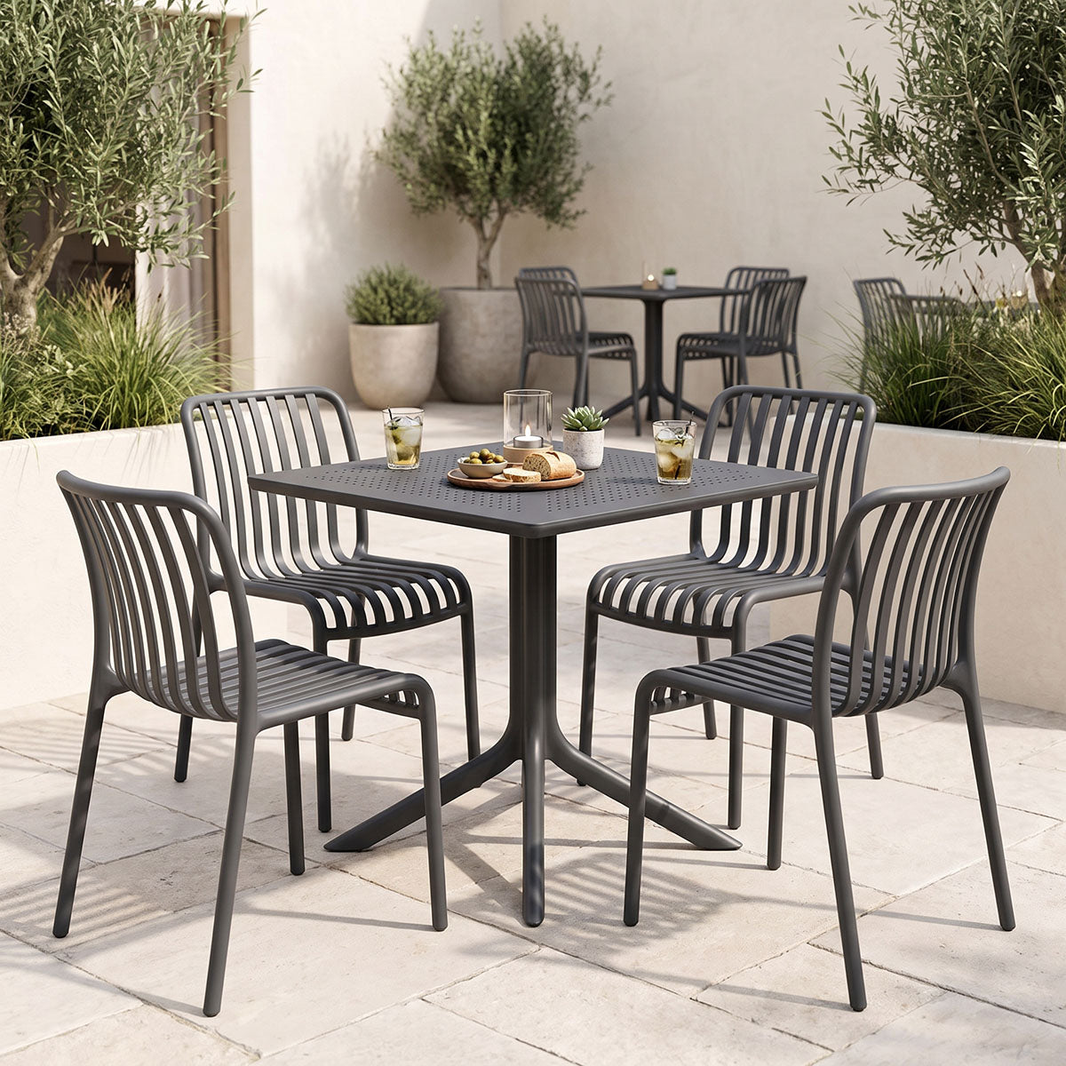 Τραπεζαρία Zoi Groovy  σετ 5τεμ ανθρακί PP 80x80x74εκ - Pakobazaar