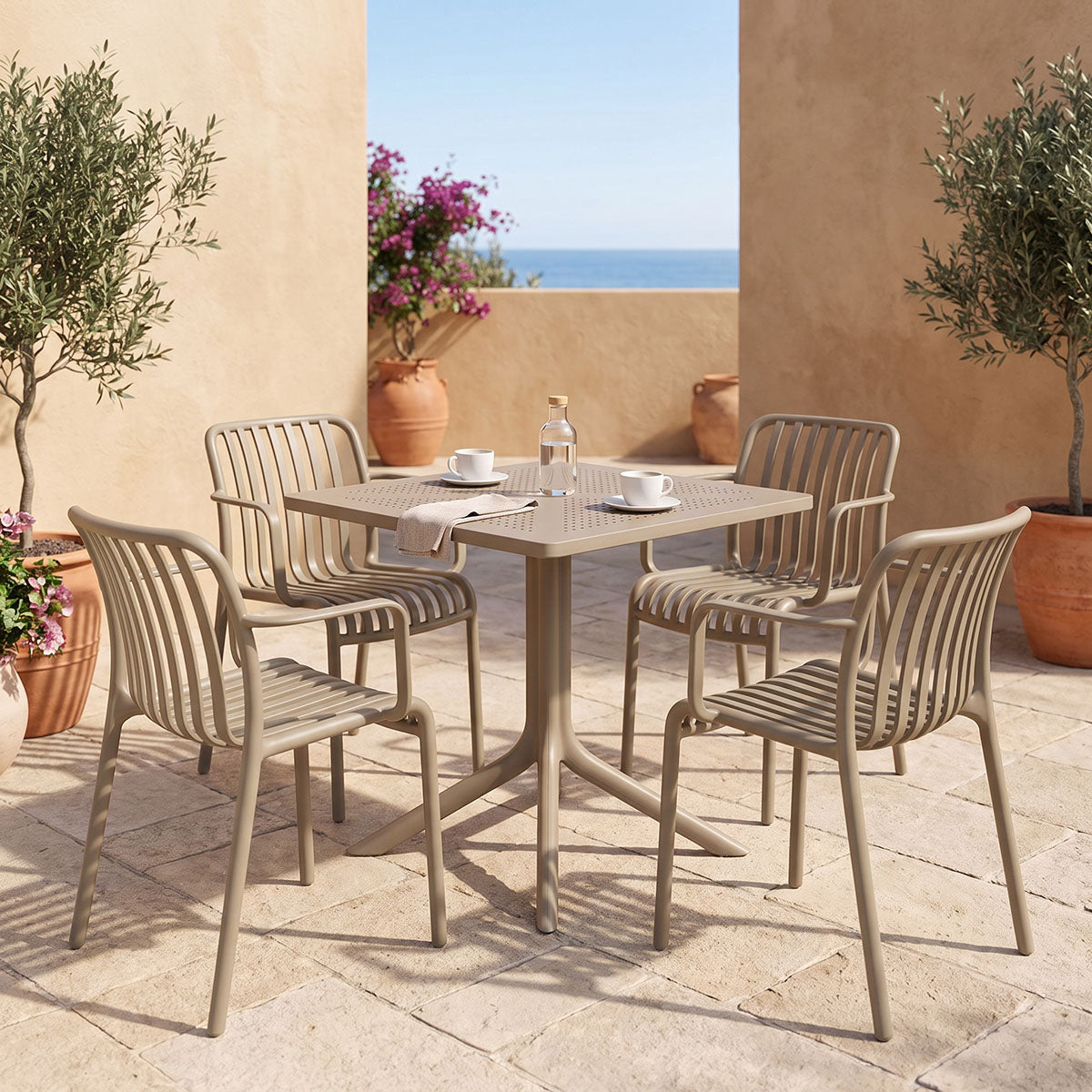 Τραπεζαρία Zoi Groovy  σετ 5τεμ cappuccino PP 80x80x74εκ