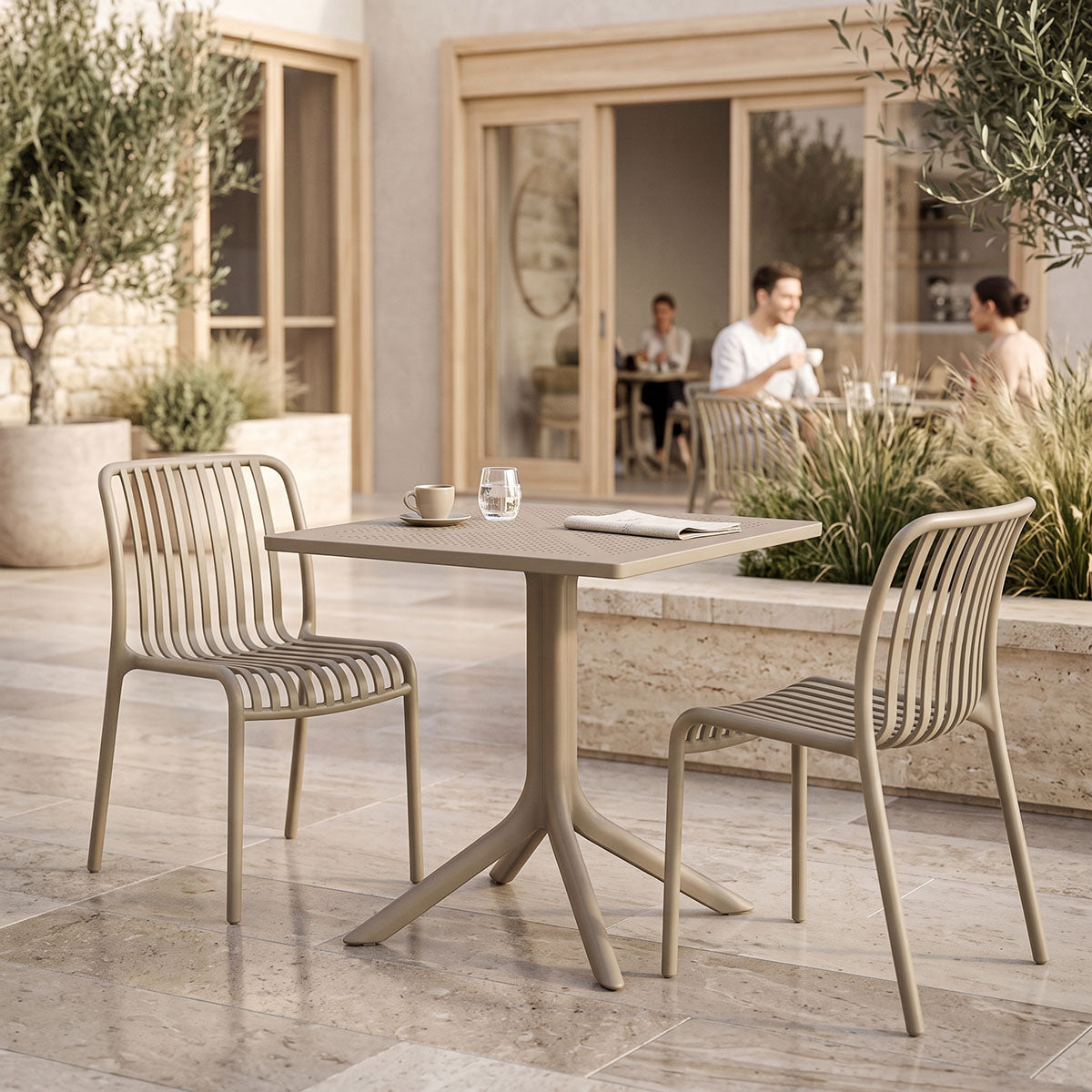 Τραπεζαρία Zoi Groovy  σετ 3τεμ cappuccino PP 80x80x74εκ