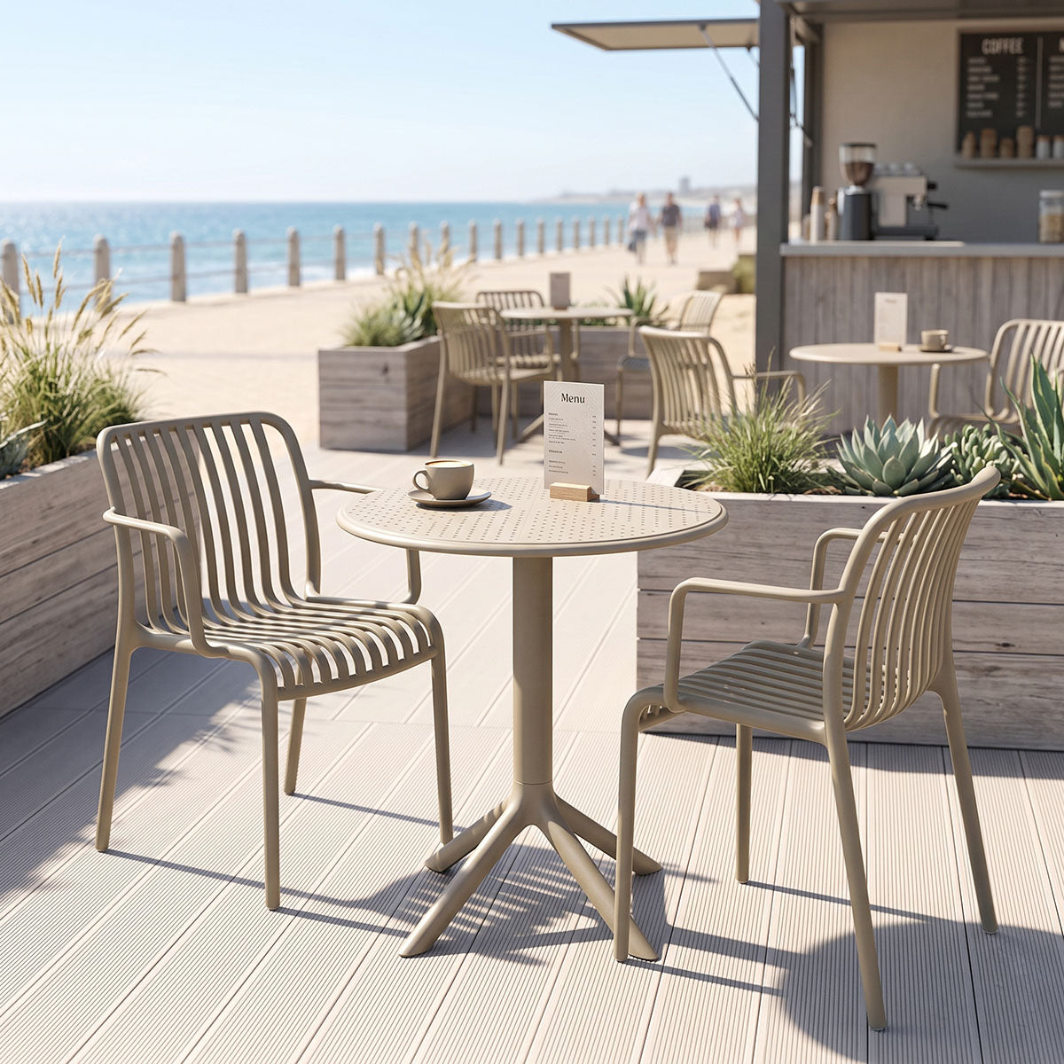 Τραπεζαρία Mercon Zoi  σετ 3τεμ cappuccino PP Φ60x75εκ