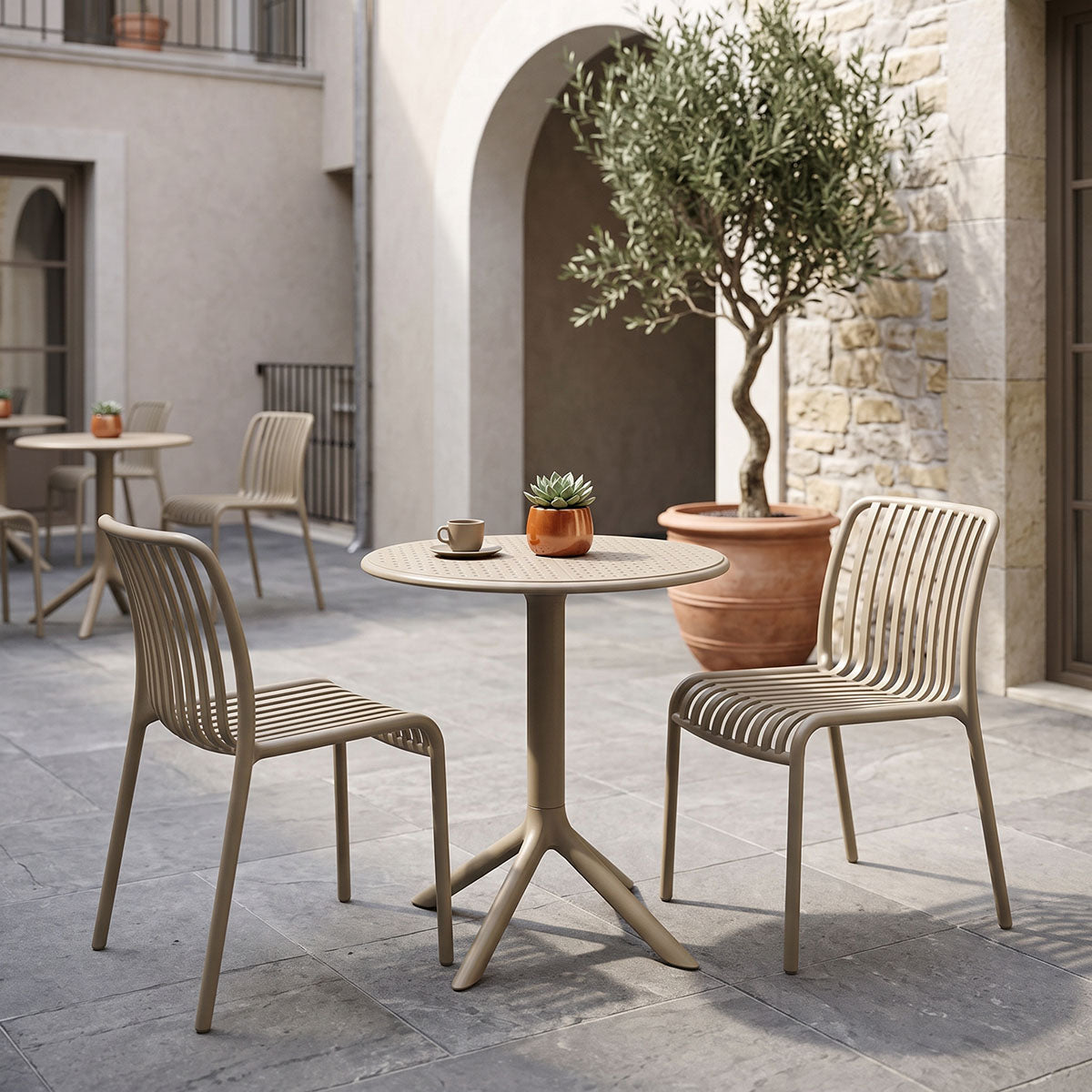Τραπεζαρία Mercon Zoi  σετ 3τεμ cappuccino PP Φ60x75εκ - Pakobazaar