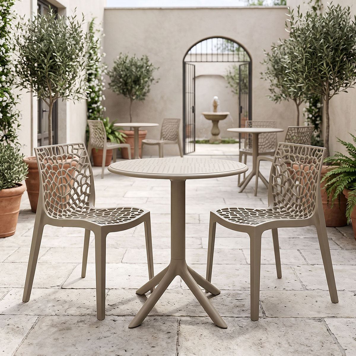 Τραπεζαρία Mercon Hush  σετ 3τεμ cappuccino PP Φ60x75εκ