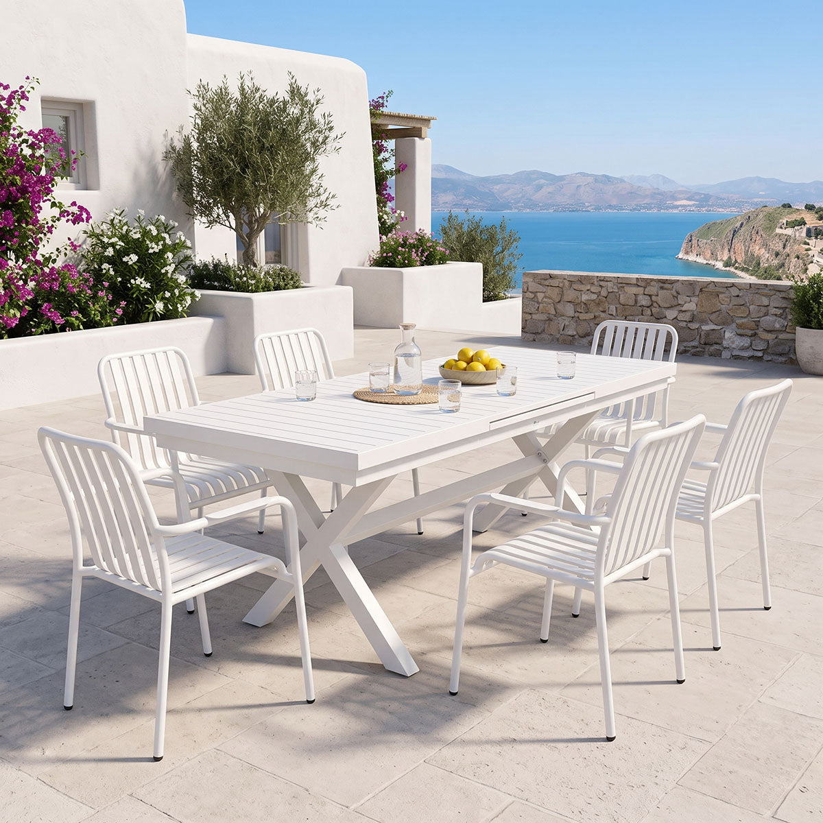 Τραπεζαρία Dagyn Vista  σετ 7τεμ λευκό αλουμίνιο 180-240x90x76εκ - Pakobazaar