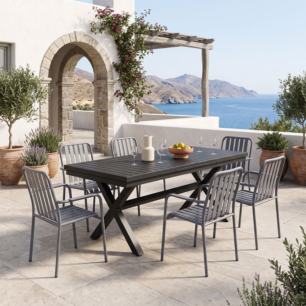 Τραπεζαρία Dagyn Vista  σετ 7τεμ ανθρακί αλουμίνιο 180-240x90x76εκ