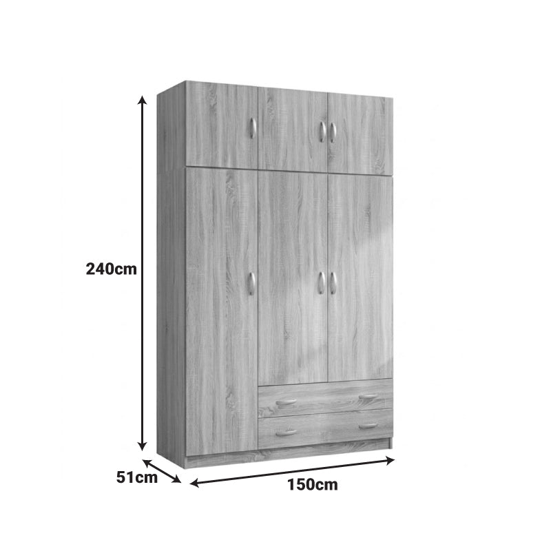 Ντουλάπα τρίφυλλη με πατάρι Alvia  sonoma 150x51x240εκ
