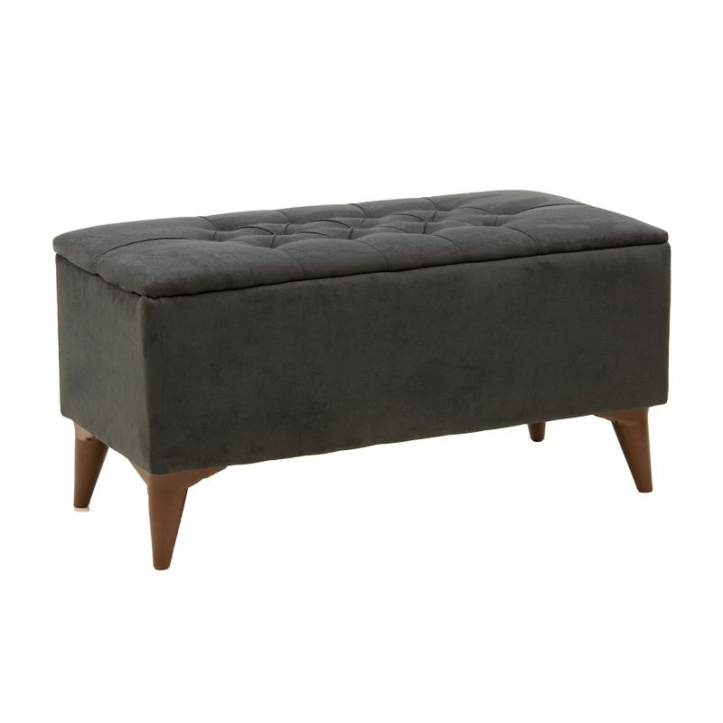 Σκαμπό-μπαούλο Elone  γκρι-καρυδί 90x40x44εκ - Pakobazaar