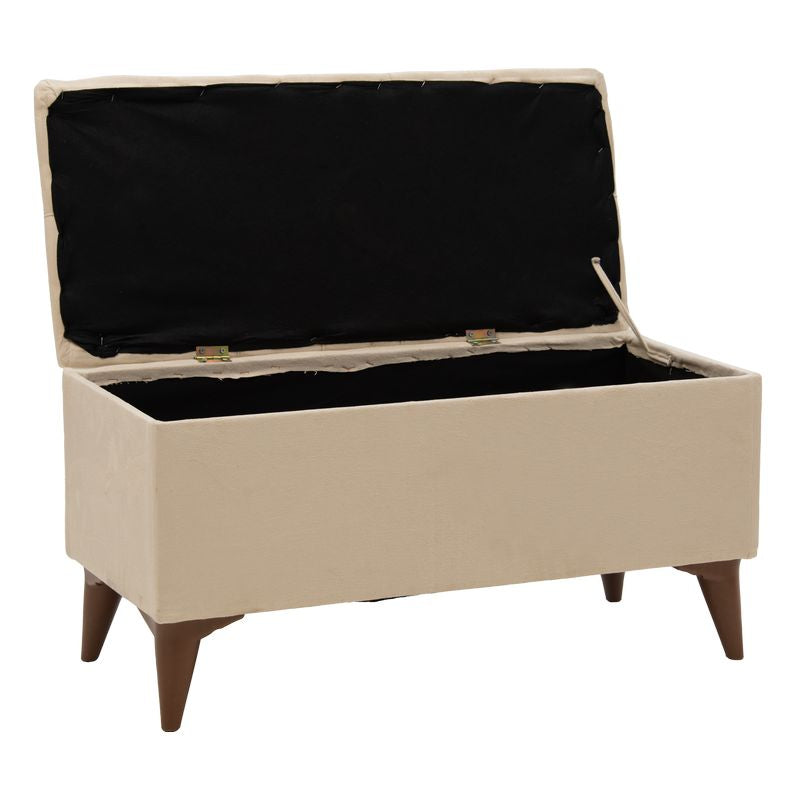 Σκαμπό-μπαούλο Elone  μπεζ-καρυδί 90x40x44εκ - Pakobazaar