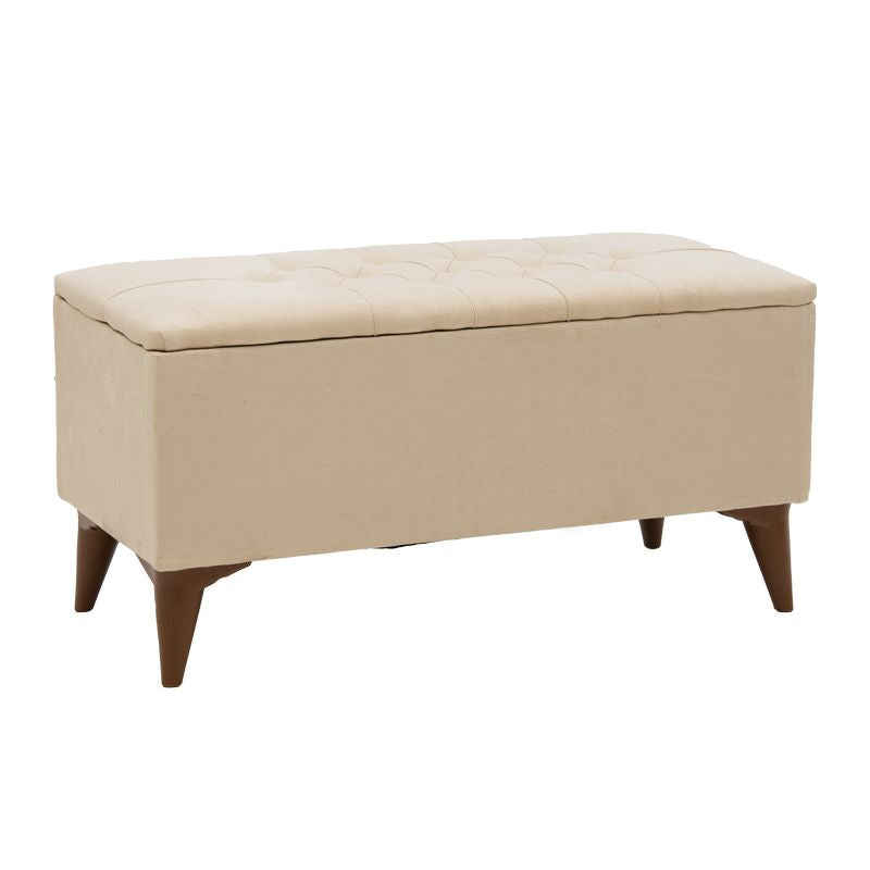 Σκαμπό-μπαούλο Elone  μπεζ-καρυδί 90x40x44εκ - Pakobazaar
