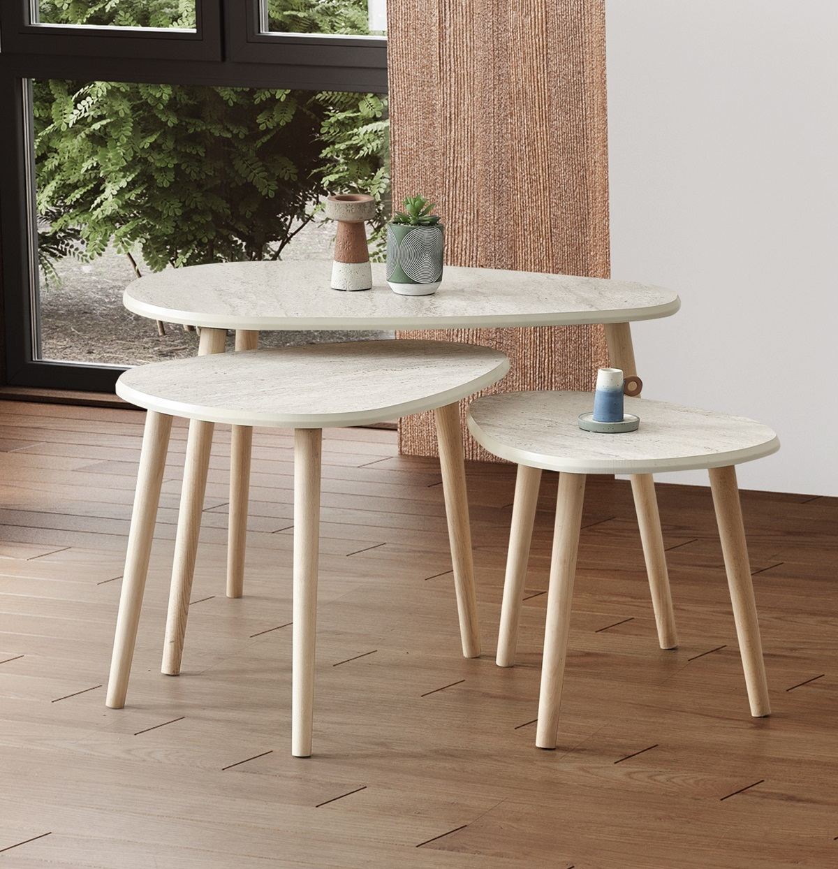 Τραπεζάκια Σαλονιού Σετ Myrtia Travertine 80x52x50 εκ. MDF