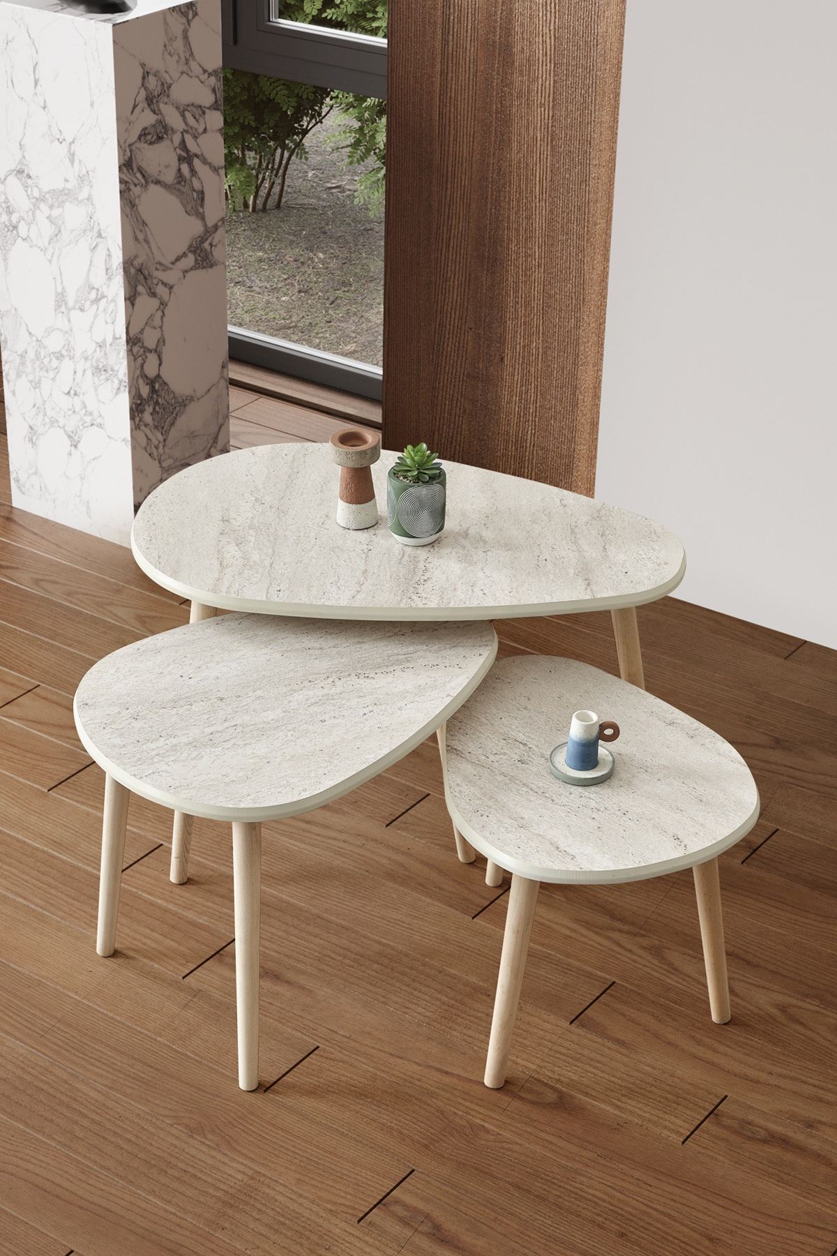 Τραπεζάκια Σαλονιού Σετ Myrtia Travertine 80x52x50 εκ. MDF