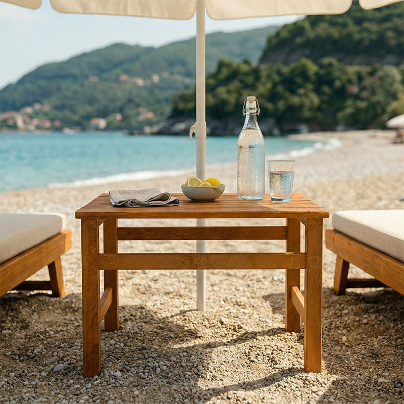 Τραπεζάκι παραλίας Summrine  μασίφ ξύλο οξιάς σε καρυδί χρώμα 60x40x45εκ - Pakobazaar