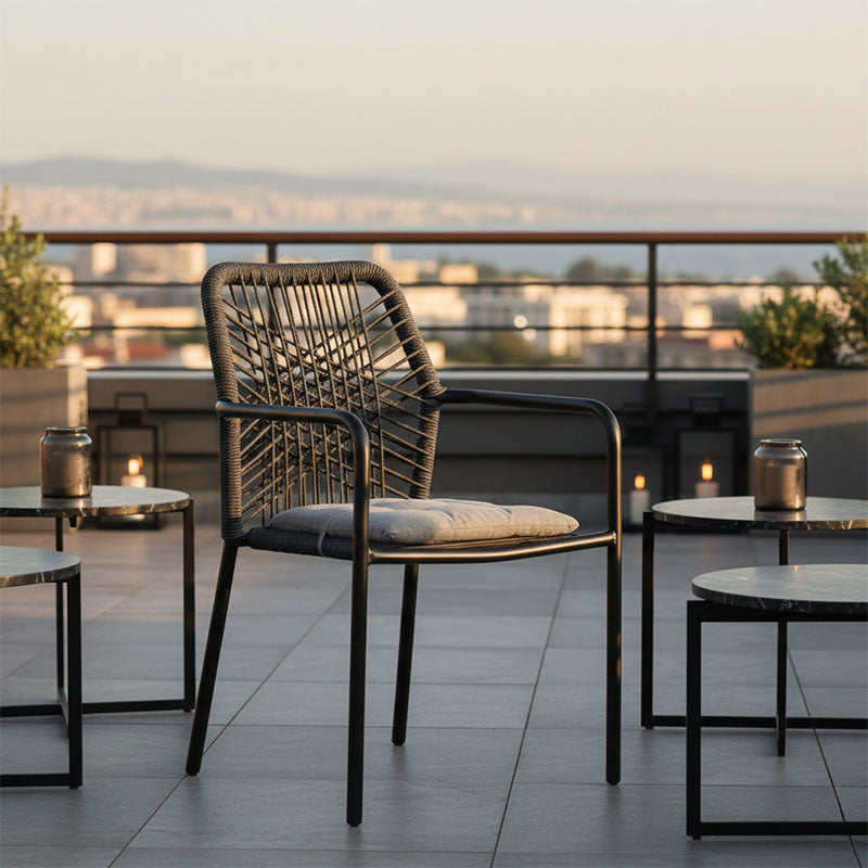 Πολυθρόνα Kherson  αλουμίνιο σχοινί ανθρακί-μαξιλάρι γκρι - Image 2