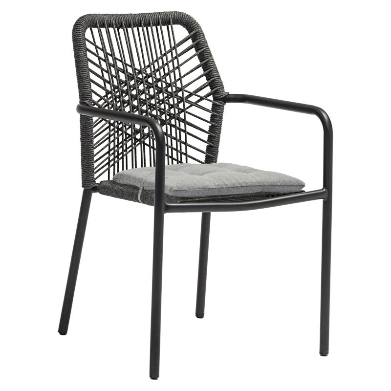 Πολυθρόνα Kherson  αλουμίνιο σχοινί ανθρακί-μαξιλάρι γκρι - Image 1