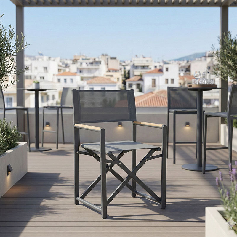 Πολυθρόνα σκηνοθέτη Mabu  ανθρακί αλουμίνιο 56x48x86εκ - Pakobazaar