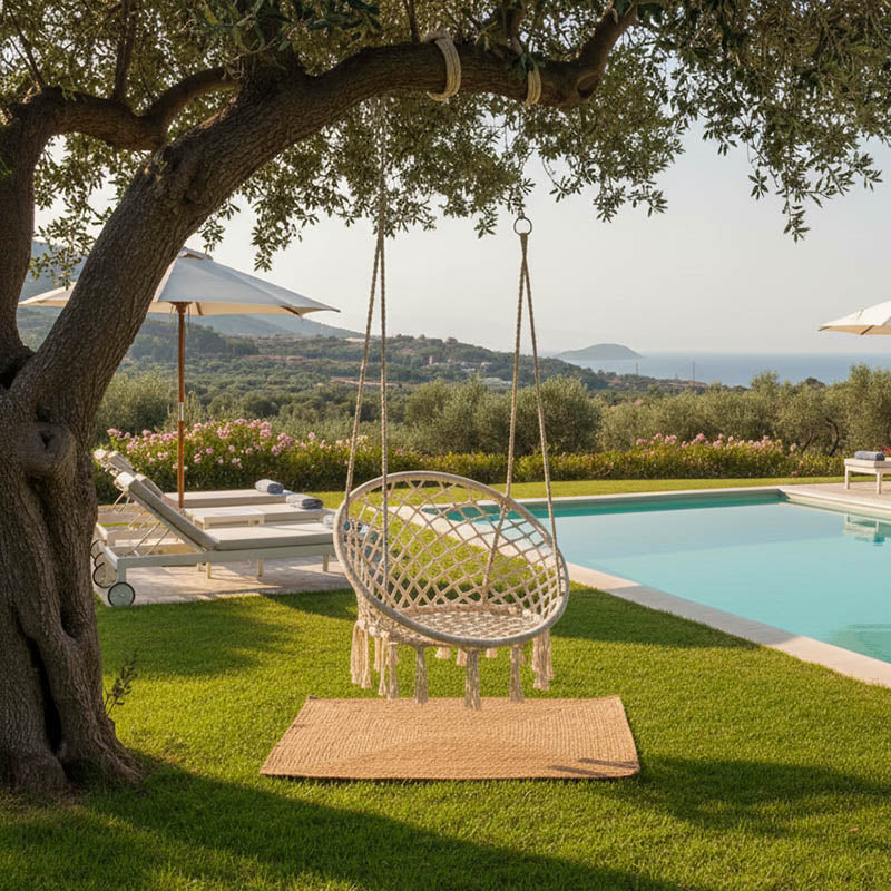 Αιώρα-κούνια κάθισμα Eventful  σχοινί μπεζ 82x82x133εκ - Pakobazaar