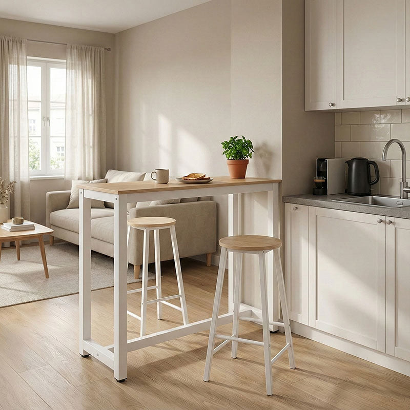 Σετ τραπέζι μπαρ Marle  3τμχ φυσικό-λευκό πόδι 120x40x100εκ - Pakobazaar