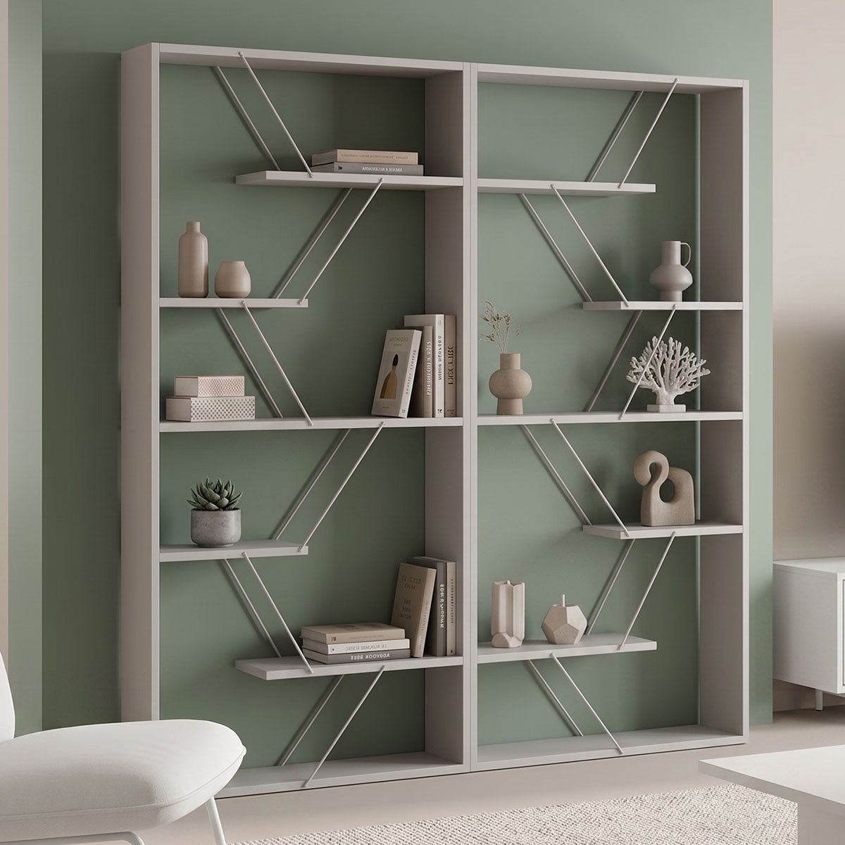 Βιβλιοθήκη Tars  γκρι-λευκό 168x24x157εκ - Pakobazaar