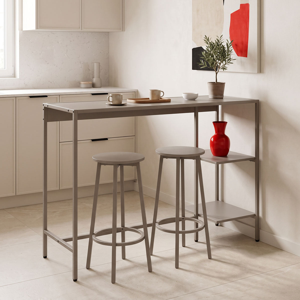 Σετ τραπέζι μπαρ Nexous  3τεμ taupe μέταλλο 124x44x100εκ - Pakobazaar