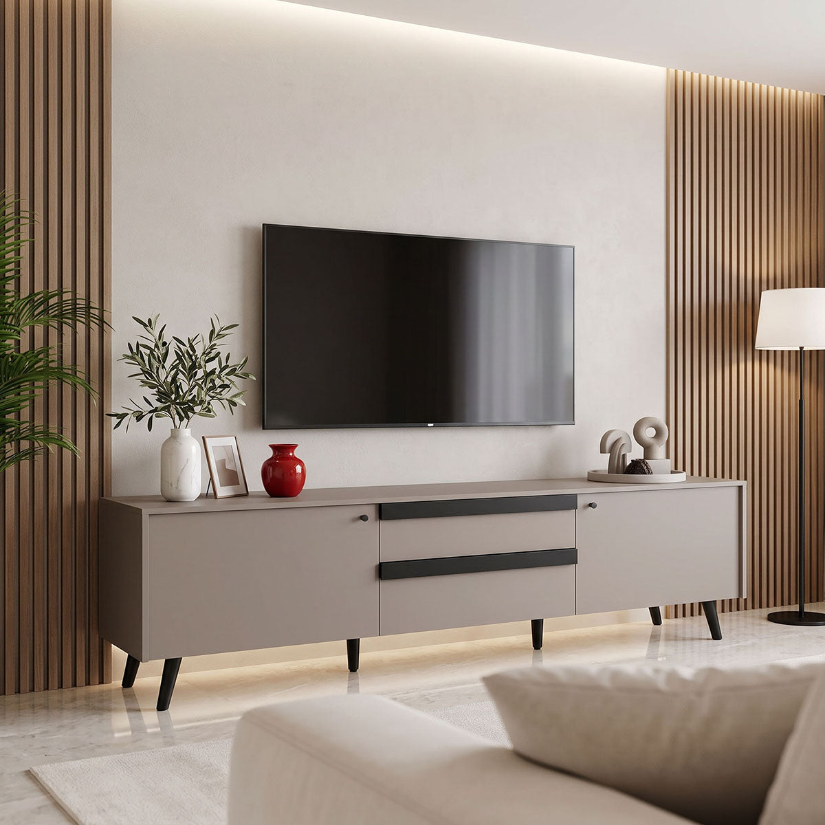 Έπιπλο τηλεόρασης Nectra  taupe με μαύρο 180x40x56εκ - Pakobazaar