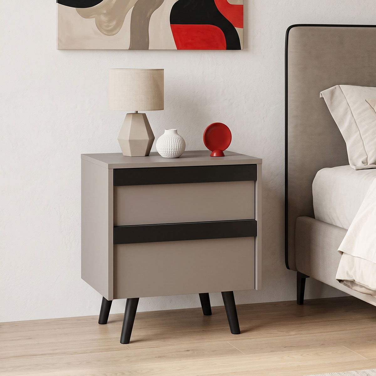 Κομοδίνο Nectra  taupe με μαύρο 50x40x56εκ - Pakobazaar
