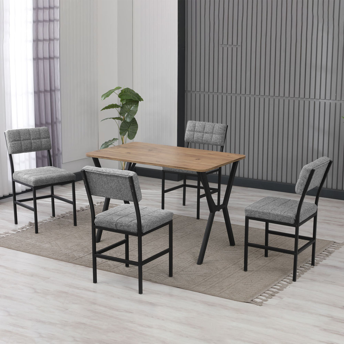 Σετ Τραπεζαρίας 5τμχ Vartholomio Γκρι - Καρυδί 110x70x74 εκ. Μελαμίνης