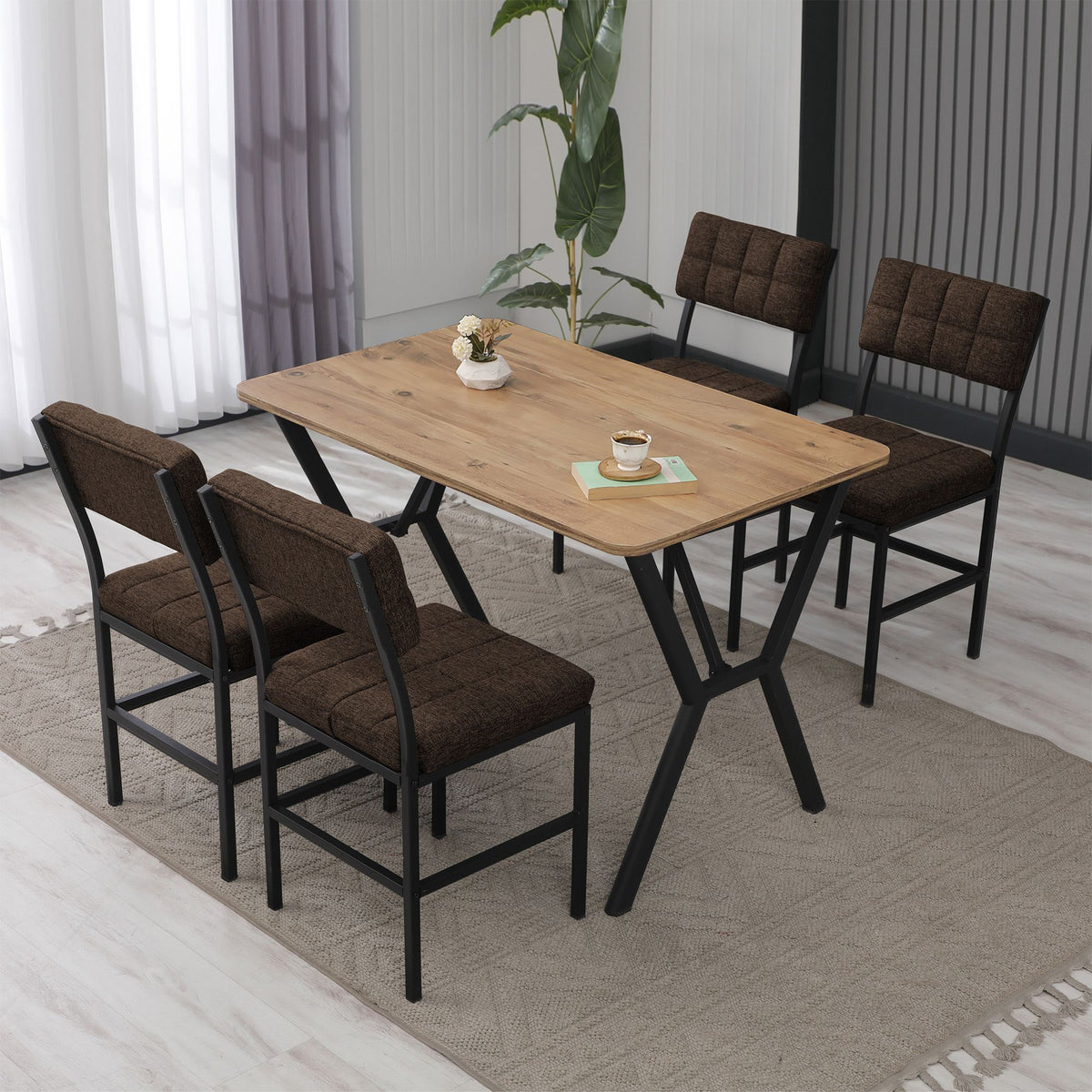 Σετ Τραπεζαρίας 5τμχ Vartholomio Καφέ - Καρυδί 110x70x74 εκ. Μελαμίνης - Pakobazaar