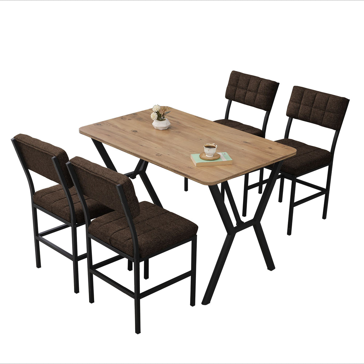 Σετ Τραπεζαρίας 5τμχ Vartholomio Καφέ - Καρυδί 110x70x74 εκ. Μελαμίνης - Pakobazaar