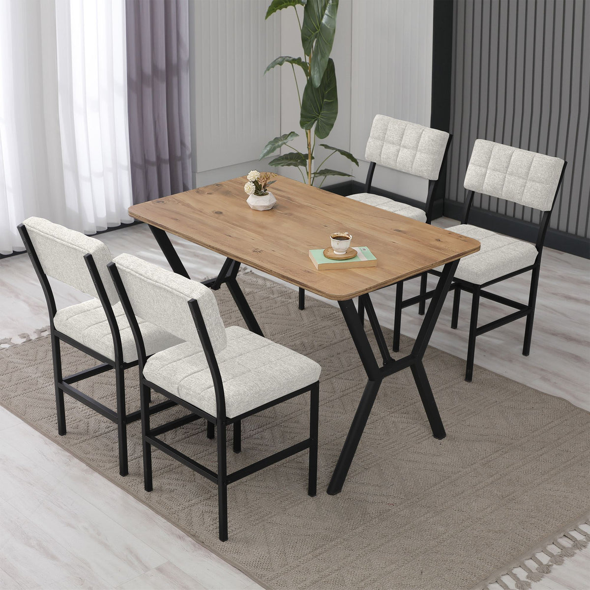 Σετ Τραπεζαρίας 5τμχ Vartholomio Κρεμ - Καρυδί 110x70x74 εκ. Μελαμίνης - Pakobazaar