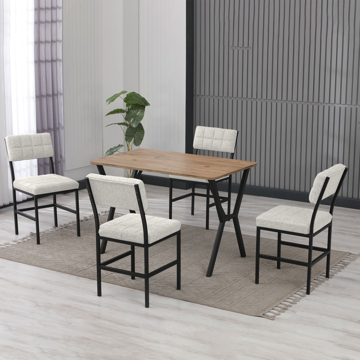 Σετ Τραπεζαρίας 5τμχ Vartholomio Κρεμ - Καρυδί 110x70x74 εκ. Μελαμίνης - Pakobazaar