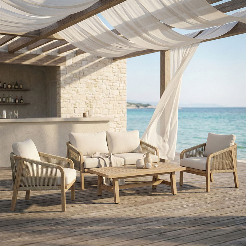 Σαλόνι κήπου Malibu  μασίφ ξύλο ακακίας-ύφασμα μπεζ - Pakobazaar