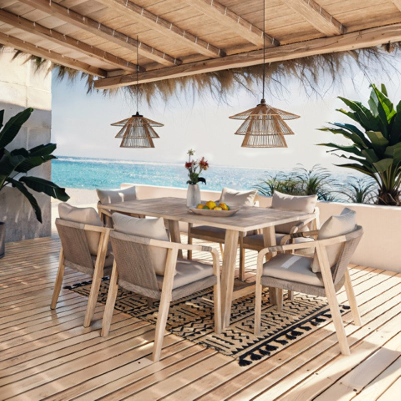 Τραπεζαρία Malibu  7τμχ μασίφ ξύλο ακακίας-ύφασμα μπεζ - Pakobazaar