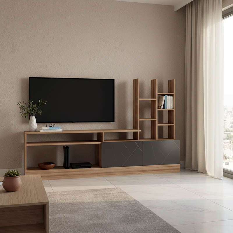 Σύνθετο σαλονιού Seruno  oak - μαύρο μαρμάρου 170x25x100εκ - Pakobazaar