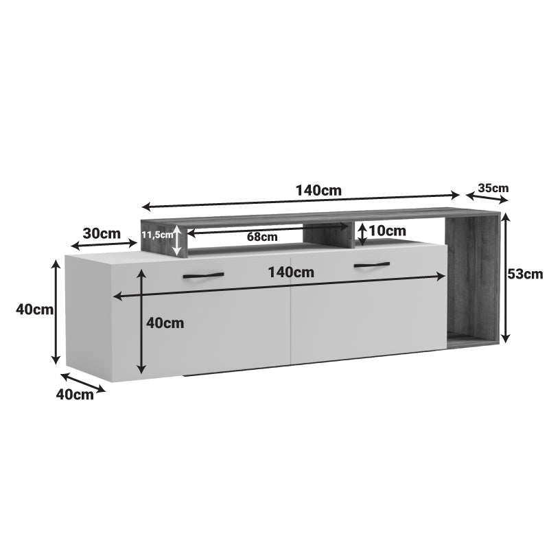 Έπιπλο τηλεόρασης Tobler  σε oak- λευκή απόχρωση 170x40x53εκ - Pakobazaar
