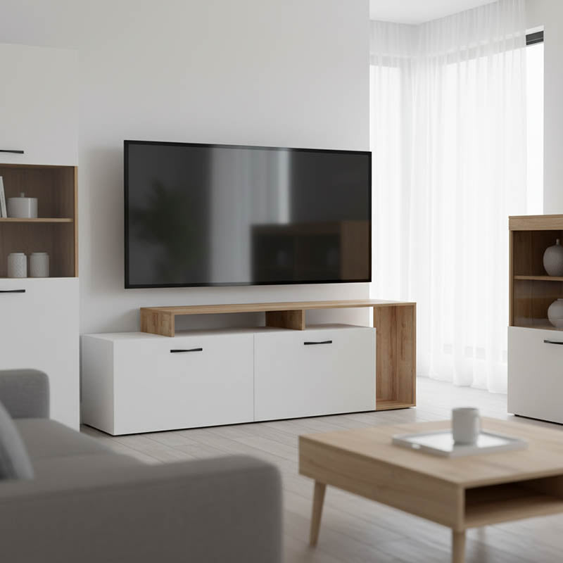 Έπιπλο τηλεόρασης Tobler  σε oak- λευκή απόχρωση 170x40x53εκ - Pakobazaar