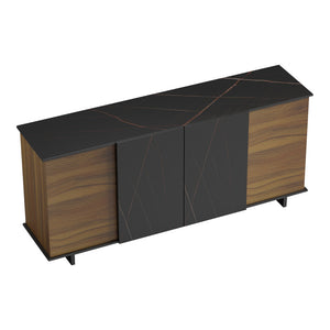 Μπουφές Zafore  καρυδί- μαύρο μαρμάρου 180x45x80εκ - Pakobazaar