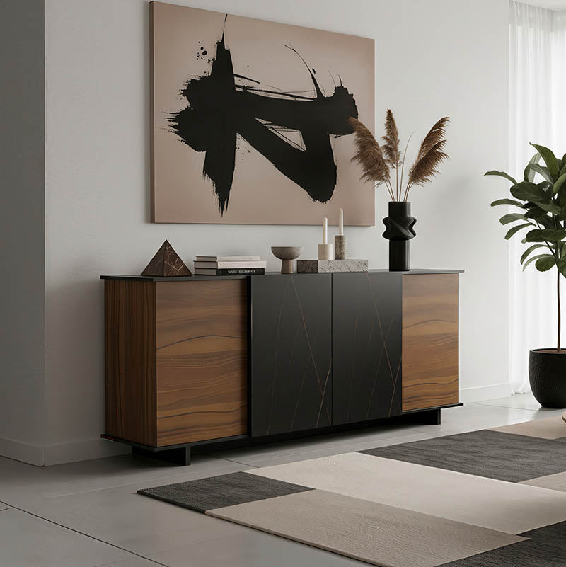 Μπουφές Zafore  καρυδί- μαύρο μαρμάρου 180x45x80εκ - Pakobazaar