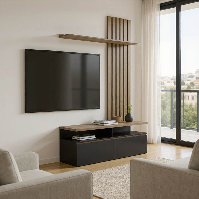 Σύνθετο σαλονιού Perlento  σε μαύρο με sonoma απόχρωση 140x41x219.5εκ - Pakobazaar