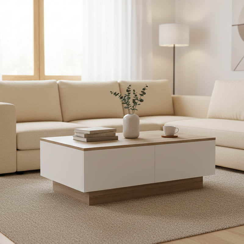 Τραπέζι σαλονιού Winey  σε sonoma-λευκή απόχρωση 90x60x31.5εκ - Pakobazaar