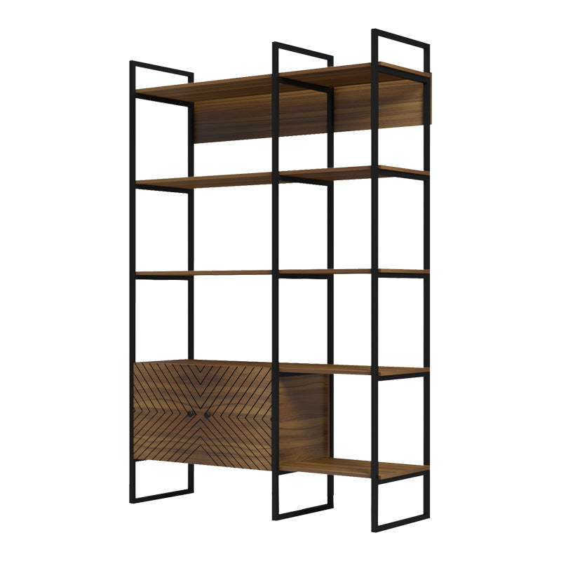 Βιβλιοθήκη Rhombo  καρυδί-μαύρο 120x35x180εκ - Pakobazaar