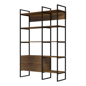 Βιβλιοθήκη Rhombo  καρυδί-μαύρο 120x35x180εκ - Pakobazaar