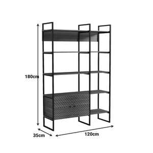 Βιβλιοθήκη Rhombo  καρυδί-μαύρο 120x35x180εκ - Pakobazaar