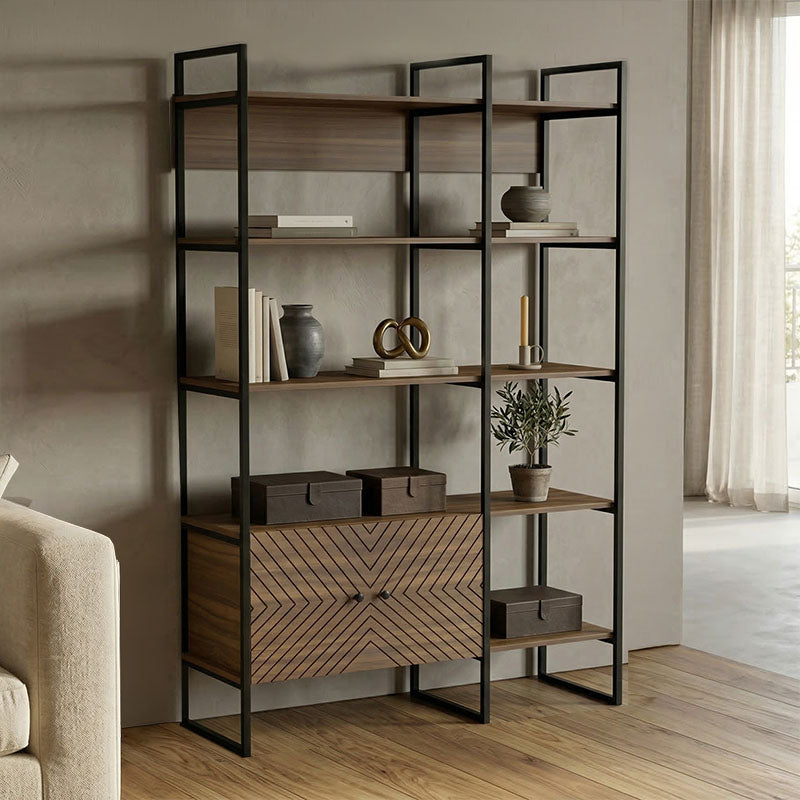 Βιβλιοθήκη Rhombo  καρυδί-μαύρο 120x35x180εκ - Pakobazaar