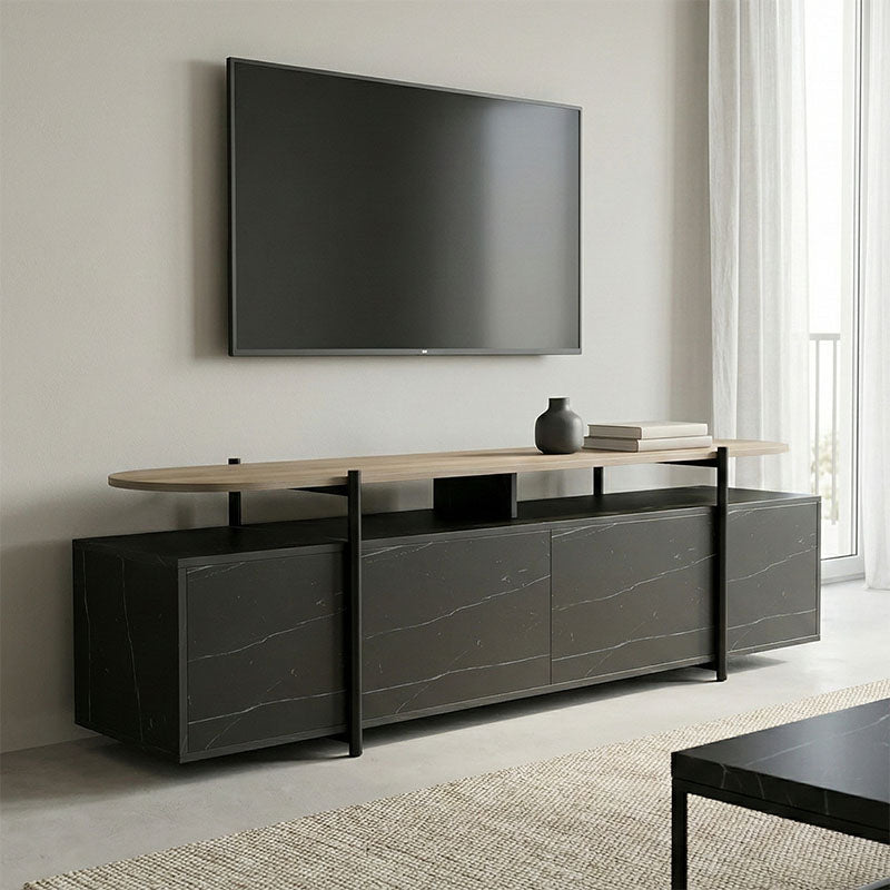 Έπιπλο τηλεόρασης Medousa  sonoma - μαύρη όψη μαρμάρου 160x35.5x50εκ - Pakobazaar